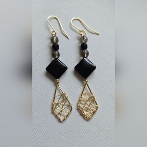 Black onyx and gold earrings